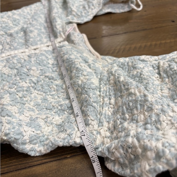 Free People Oh Baby Puff-Sleeve Lace Blouse in Blue and Cream - Picture 4 of 5